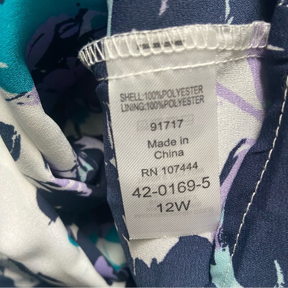 Jessica‎ London Drape Tie Front Navy/Purple Floral Print Career Top - Picture 7 of 7
